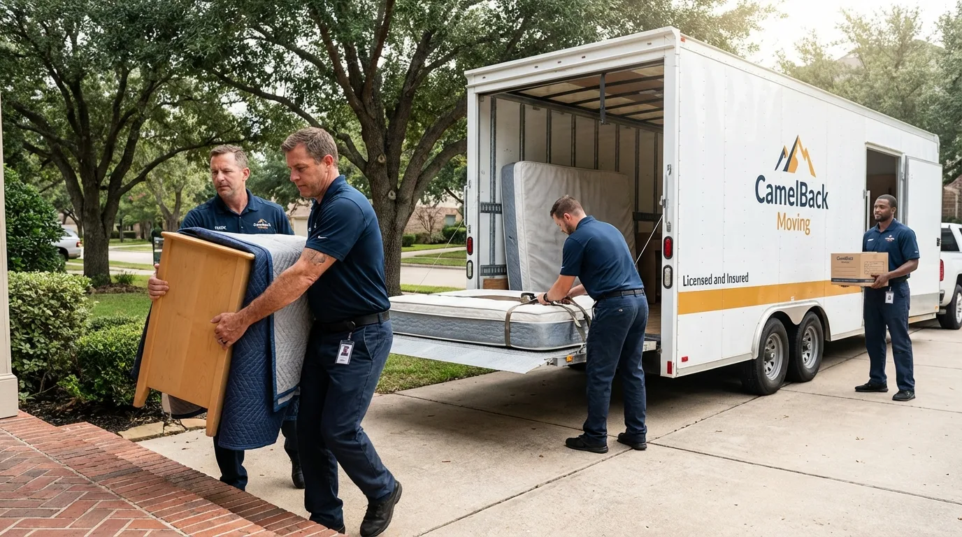 Crew loading residential truck for cross-state move from Lakeport, CA