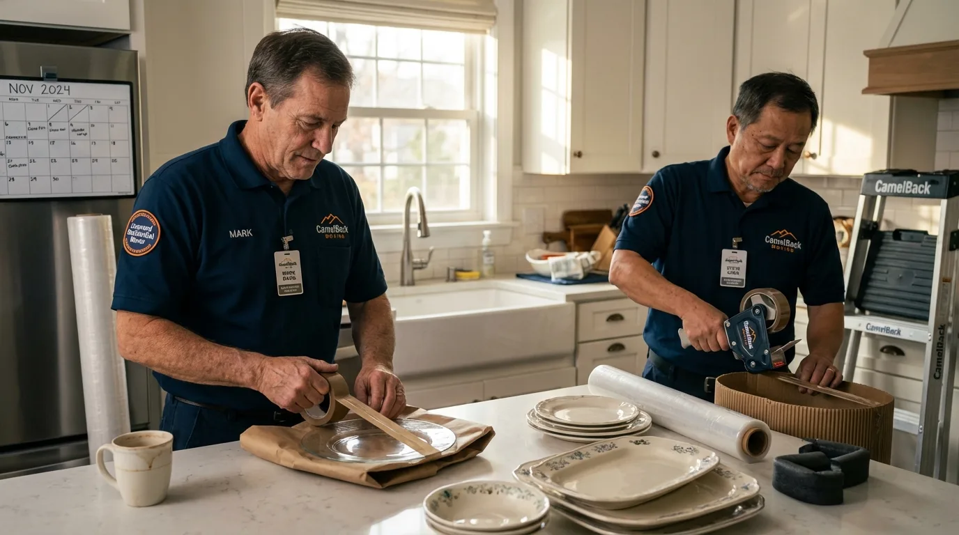 Professional crew packing kitchen dishware in Lakeport, CA